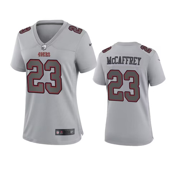 Women's San Francisco 49ers #23 Christian McCaffrey Gray Atmosphere Fashion Stitched Game Jersey(Run Small)